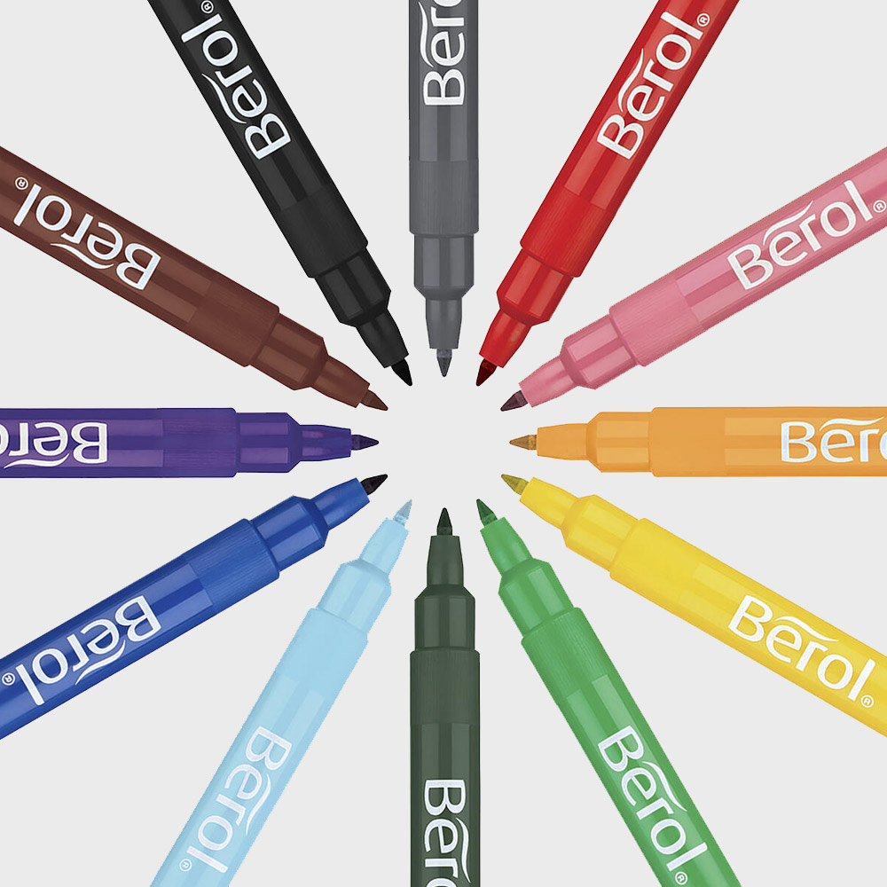 Pack of 12 Berol Pens Broad Colouring Felt Tip Washable Ink School Art Drawing 