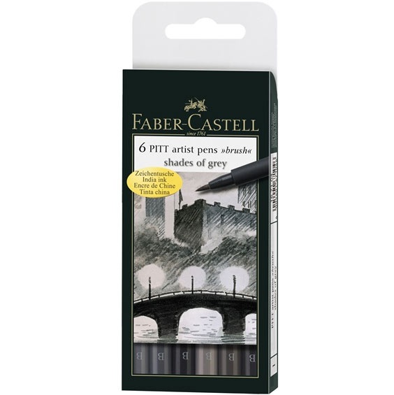 PITT Artist Brush 6-set Shades of grey in the group Art Supplies / Product series / Faber-Castell PITT at Pen Store (105149)