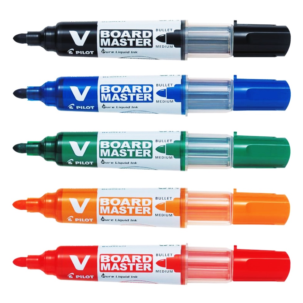 Refillable Dry Erase Markers, Pilot BeGreen V Board Master Assorted Colors,  5-Pack With 1 Refill For Each Marker
