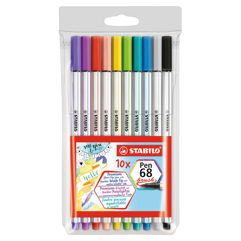 STABILO Pen 68 Brush Wallet of 24 plus 8 Metallic in Tin plus Hand Letter Guide 