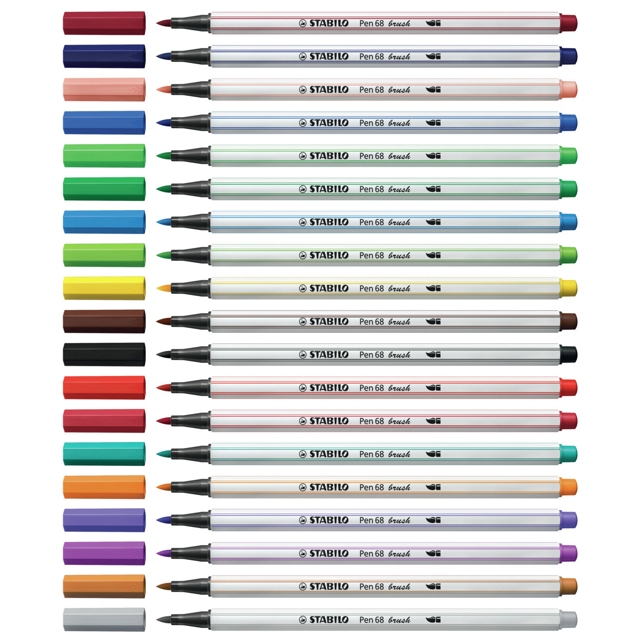 STABILO Pen 68 Brush Wallet of 24 plus 8 Metallic in Tin plus Hand Letter Guide 