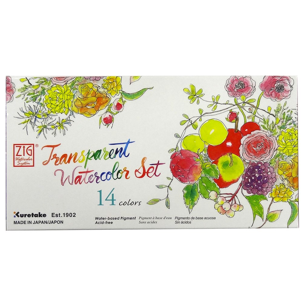 Kuretake TUT-80/12VBR Farbenset – 12 Wasserbasierte Farben + 2 Spitzen, Bunt