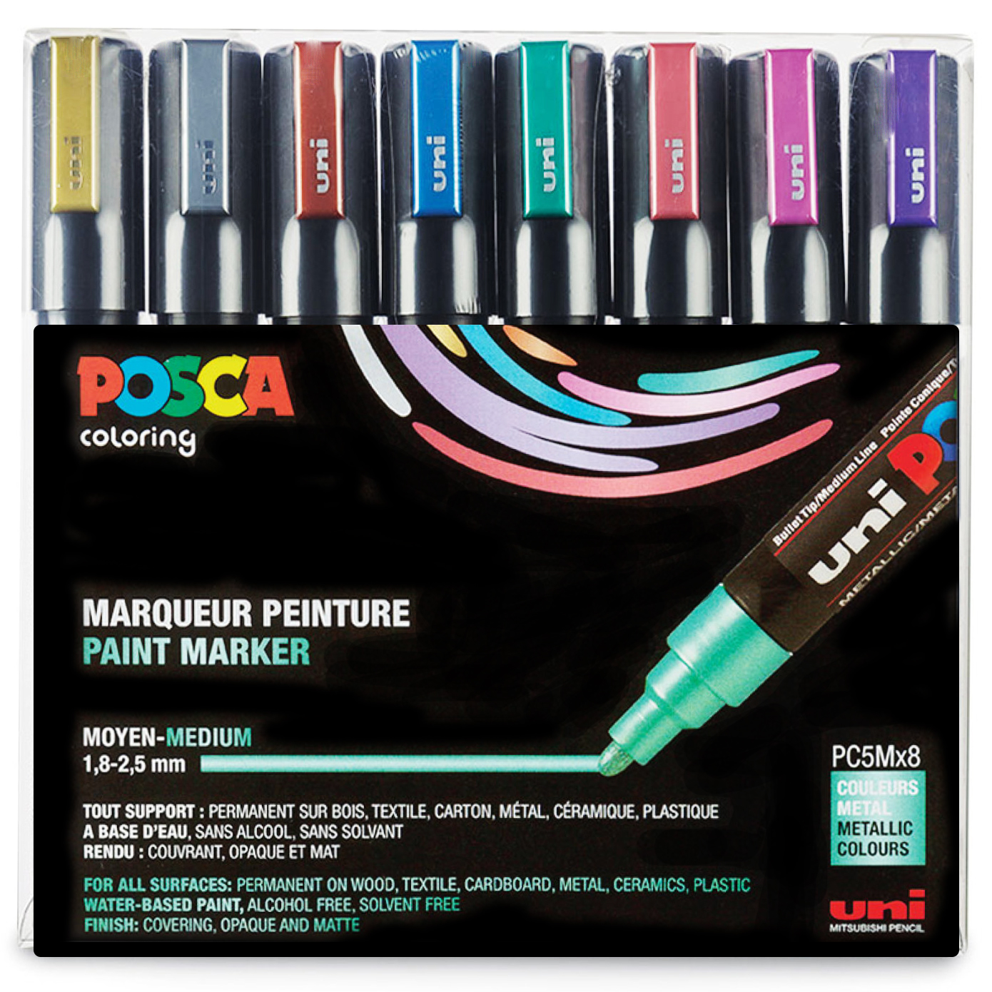 POSCA Paint Marker Sets, 8-Color PC-5M, Metallic Set - Forstall Art Center