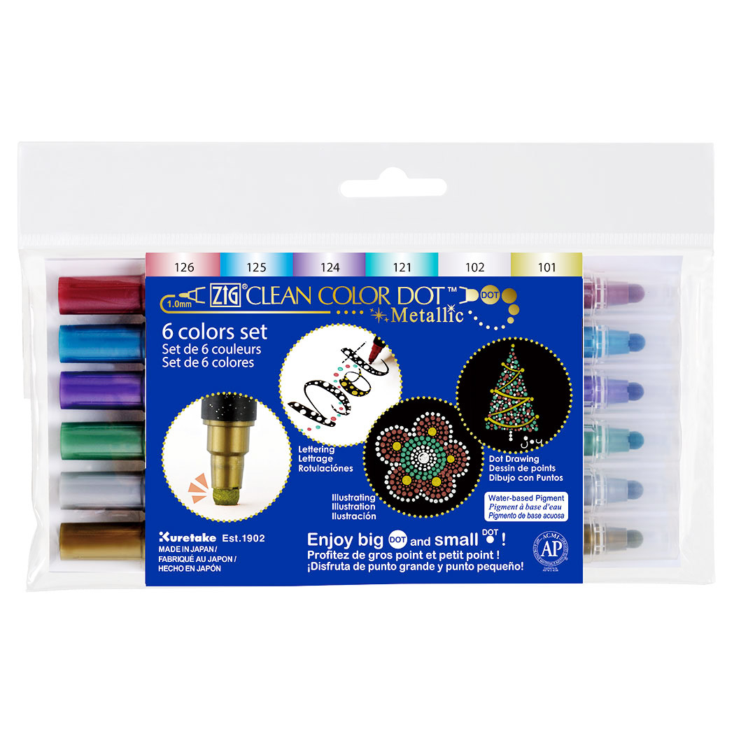 Kuretake ZIG Clean Color Dot 6/Pkg-Black Kuretake ZIG Clean Color Dot 6/Pkg-Black