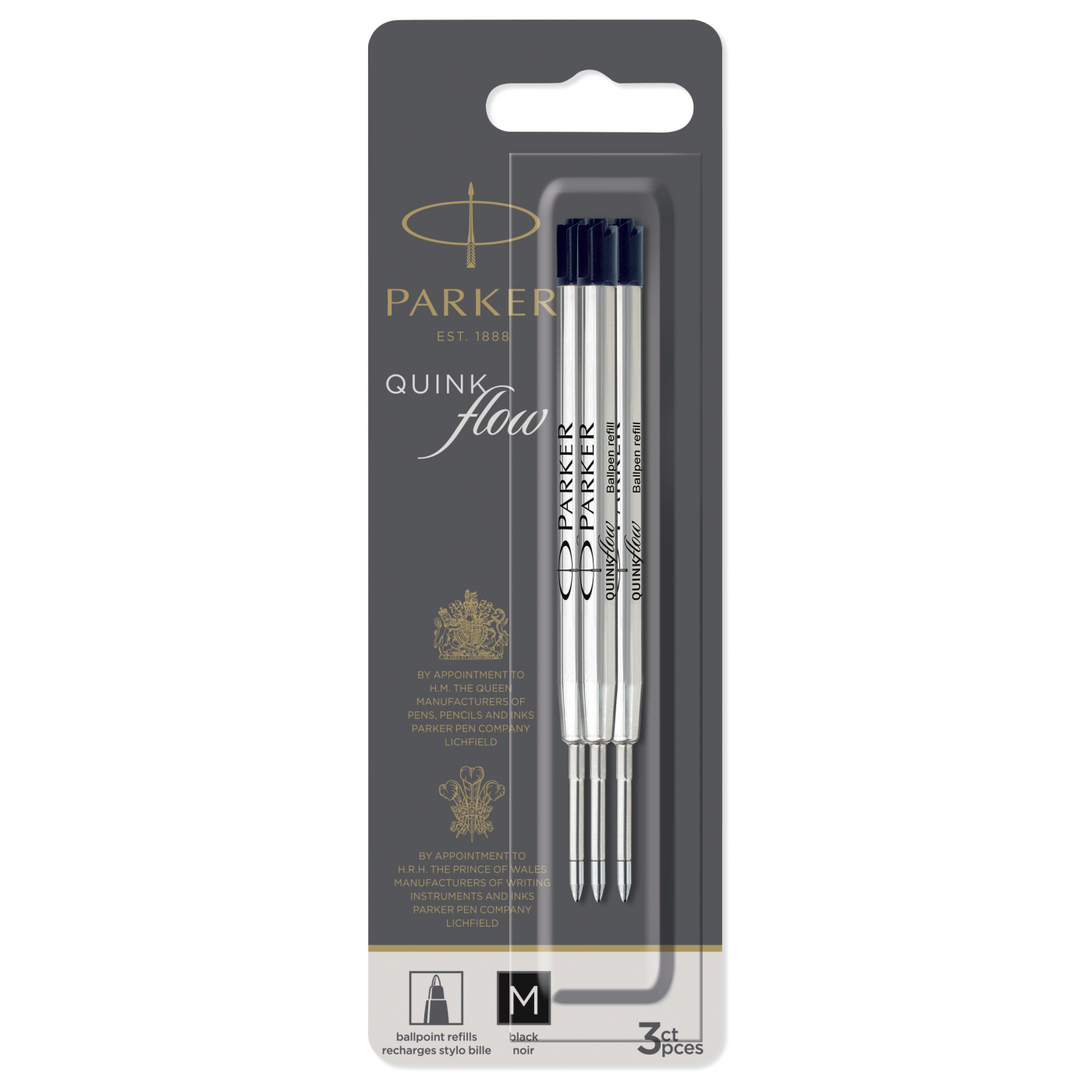 Ballpoint refill QuinkFlow 3 pack Medium Black