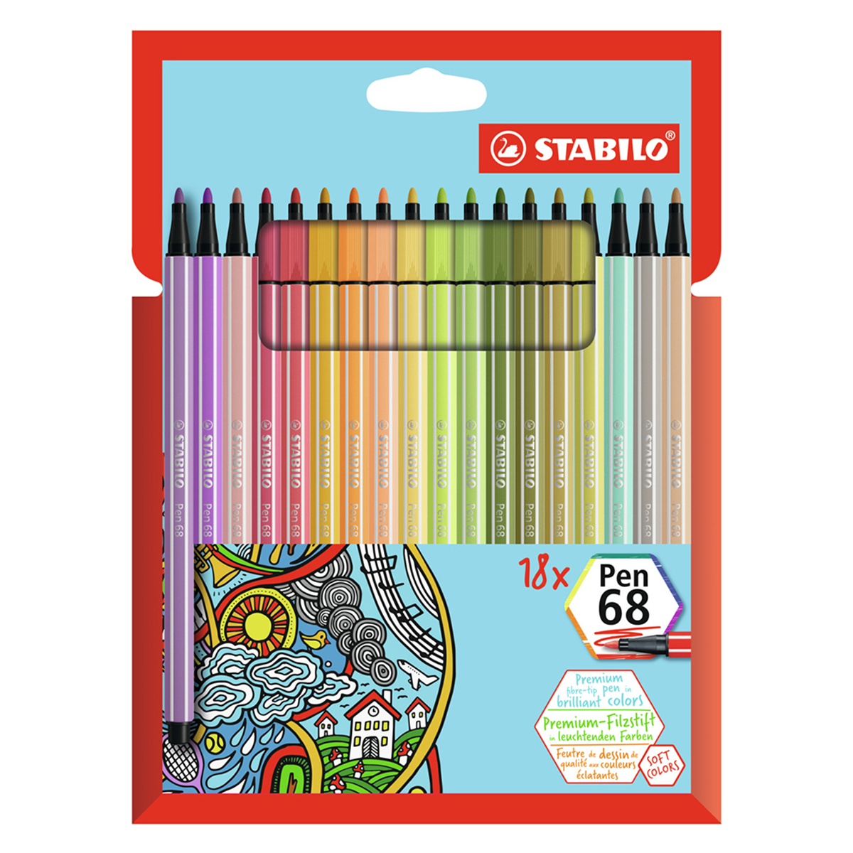 Premium felt-tip pen STABILO Pen 68 brush - box of 30 ARTY