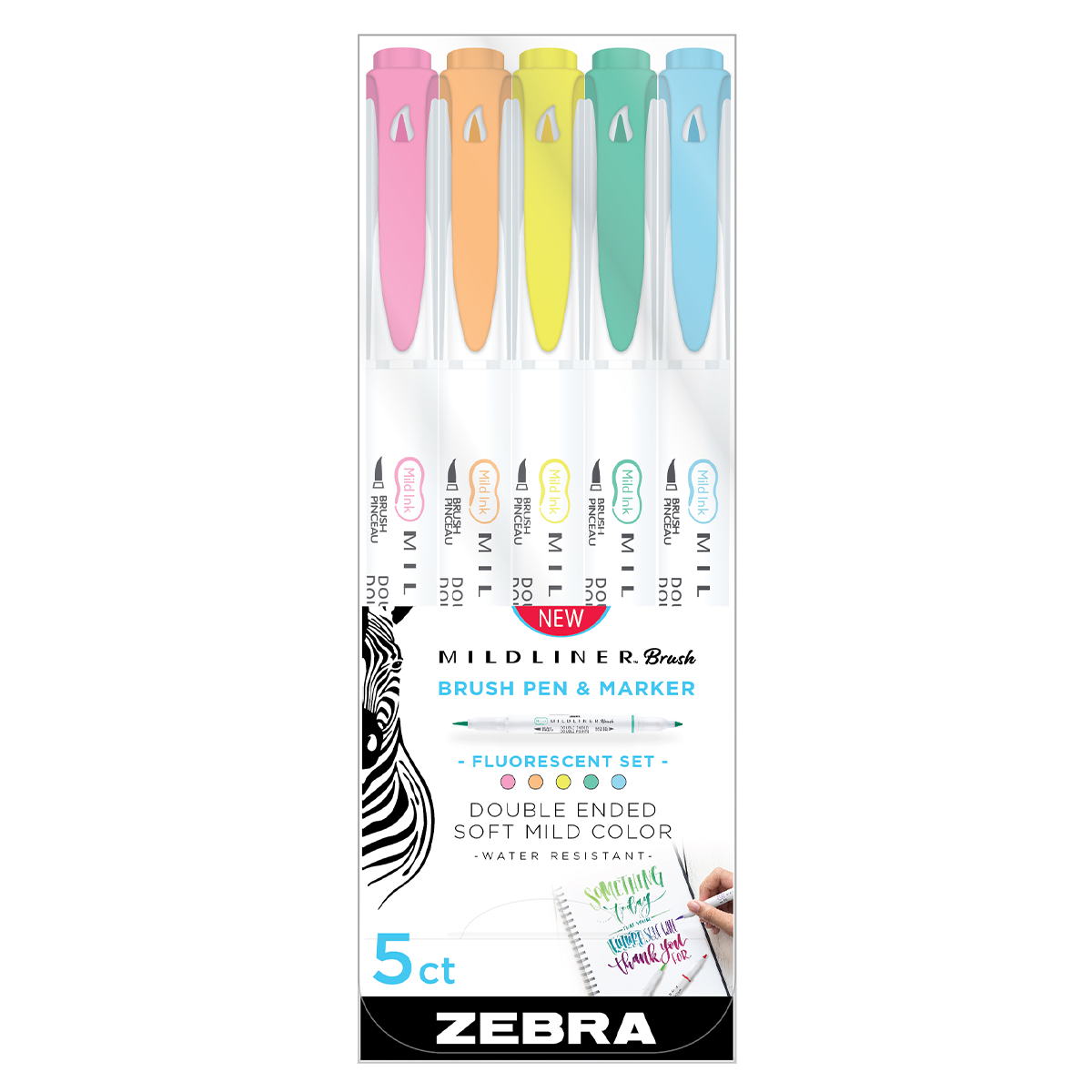 Zebra Mildliner Fluorescent Markers, 5-pack
