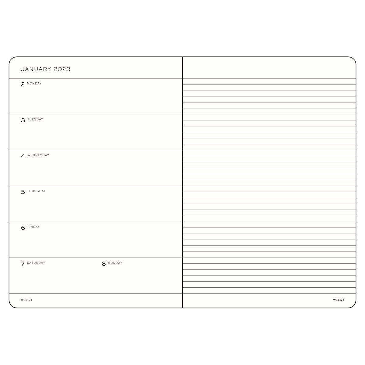 Calendar 2023 Weekly Notebook Hardcover A5 Black in the group Paper & Pads / Planners / 12-Month Planners at Pen Store (128396)