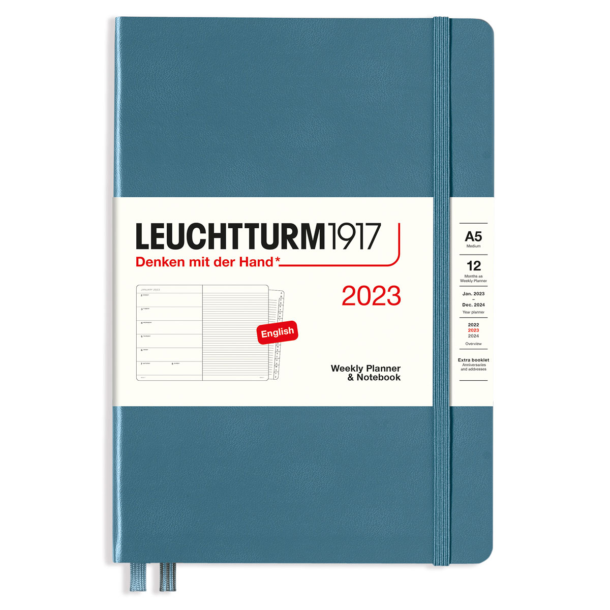 Calendar 2023 Weekly Notebook Hardcover A5 Stone Blue in the group Paper & Pads / Planners / 12-Month Planners at Pen Store (128406)