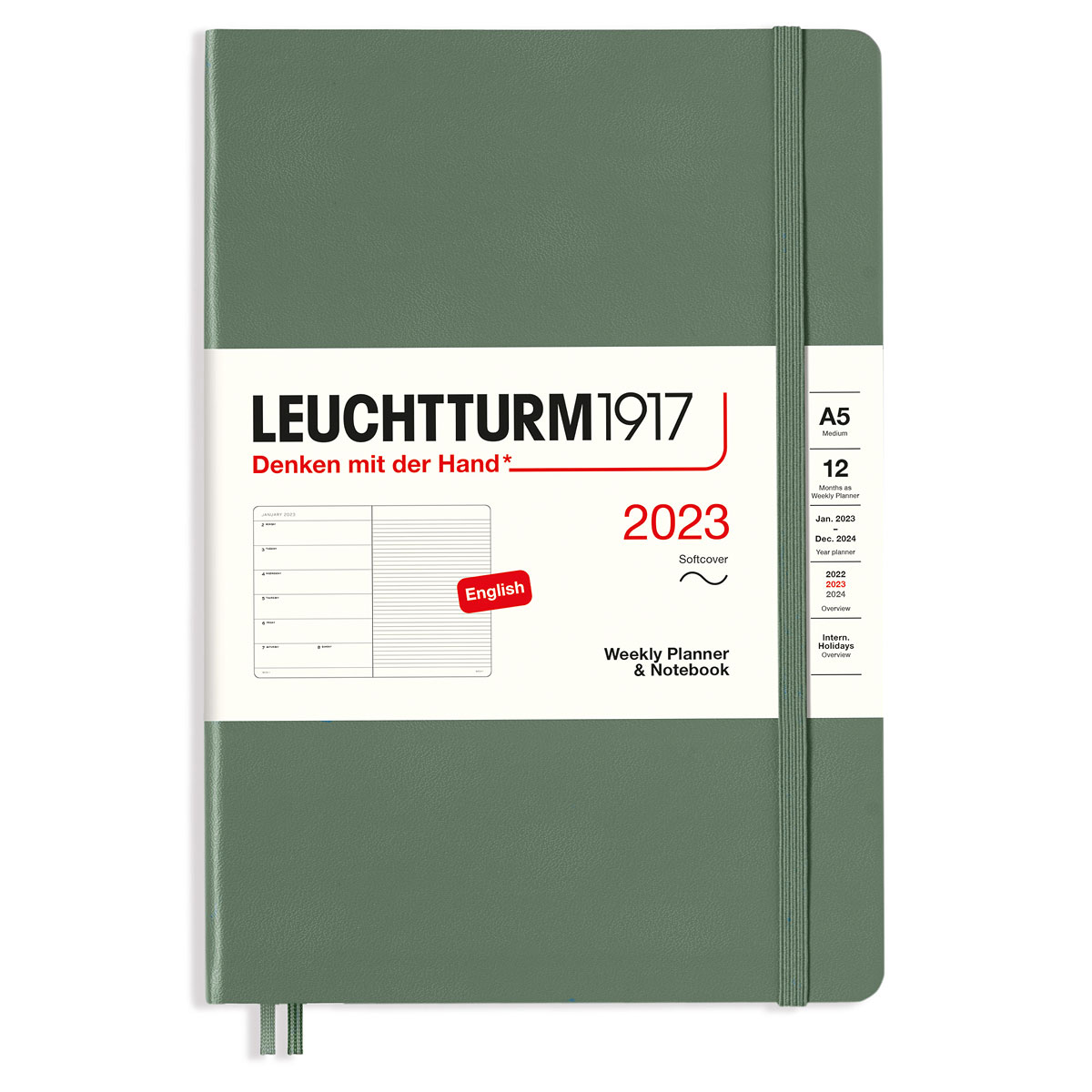 Calendar 2023 Weekly Notebook Softcover A5 Olive in the group Paper & Pads / Planners / 12-Month Planners at Pen Store (128418)
