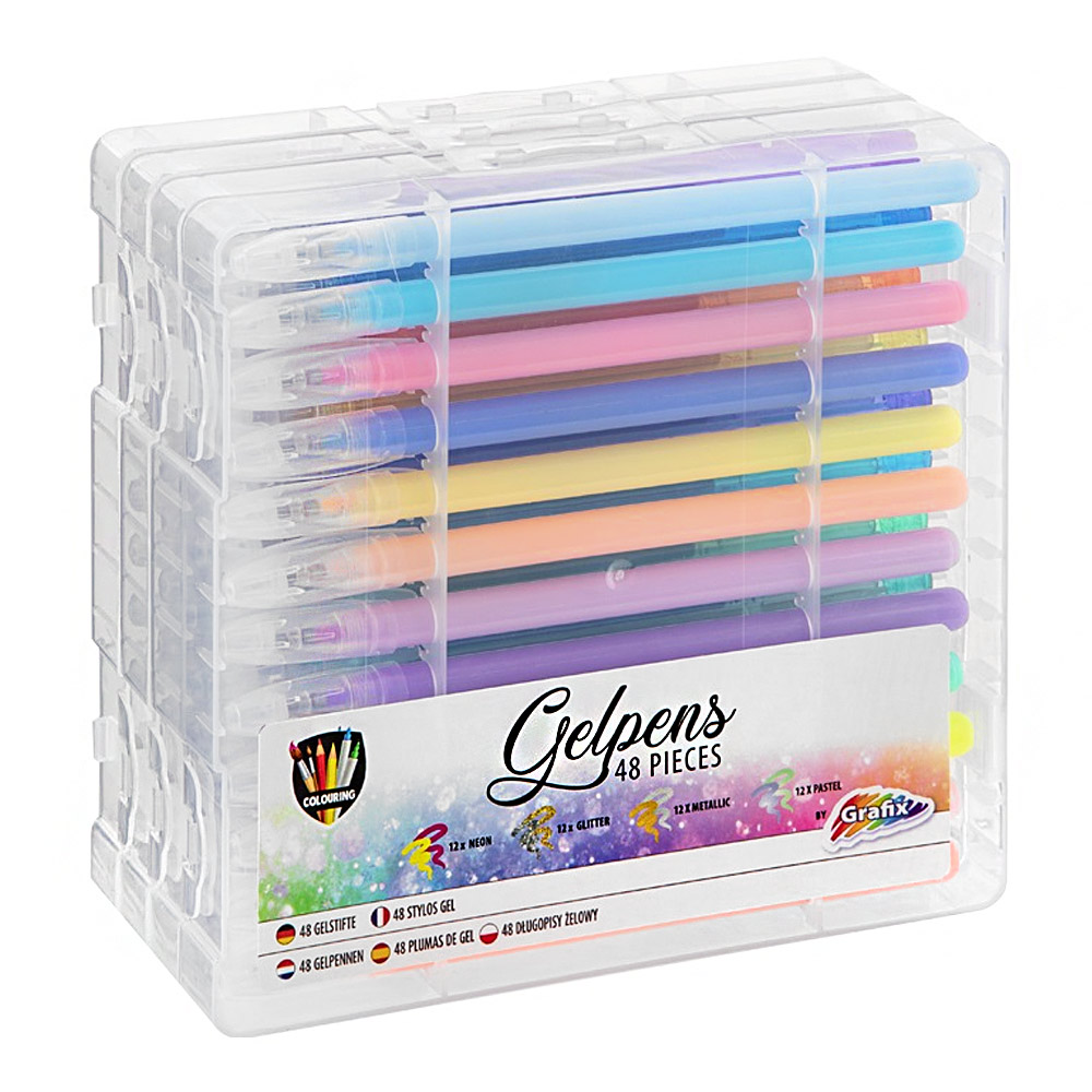 Grafix 48 Gelpens In Case Glitter Neon Metallic Pastel Pen Store