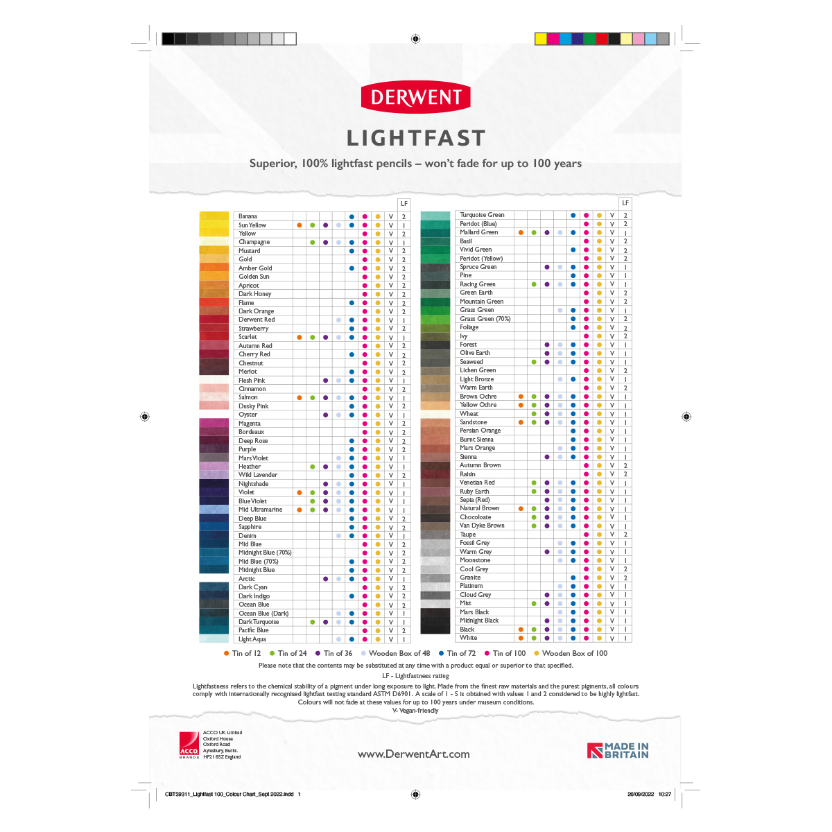 DERWENT LIGHTFAST 色鉛筆 72色缶入りプラス44本 Derwent Lightfast Coloured Pencils - Set of 72 – ARTdiscount