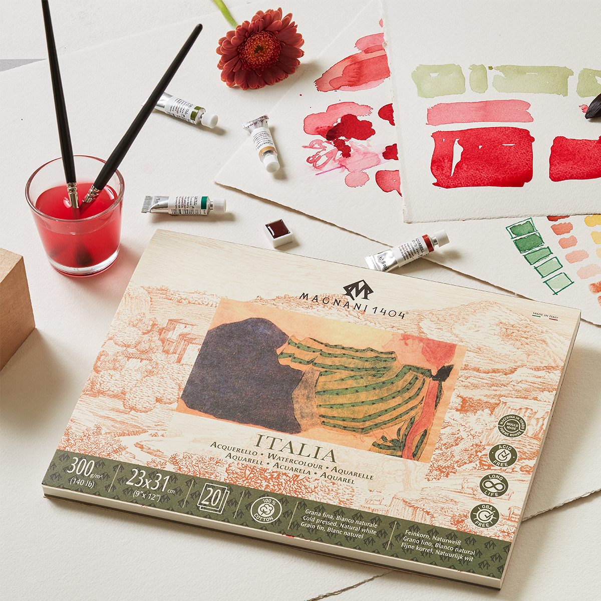 Watercolor Pad Italia 100% Cotton 300g Fine Grain 23x31cm 20 Sheets