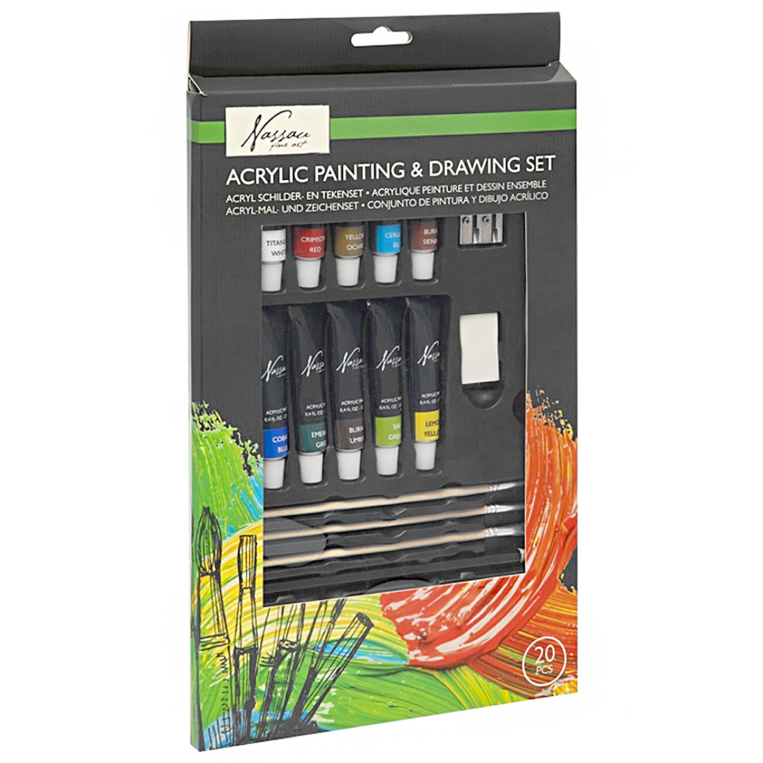 Nassau Acrylfarben Set – 15 Teile Mit Pinseln, 75 Ml Farben, Perfekt Für Anfänger & Profis