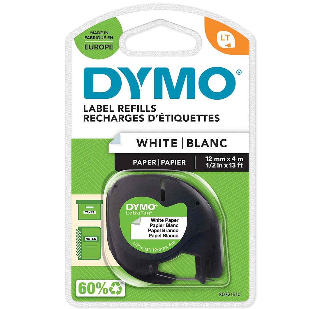 DYMO LetraTag labels 12mm x 4m Black on White | Pen Store