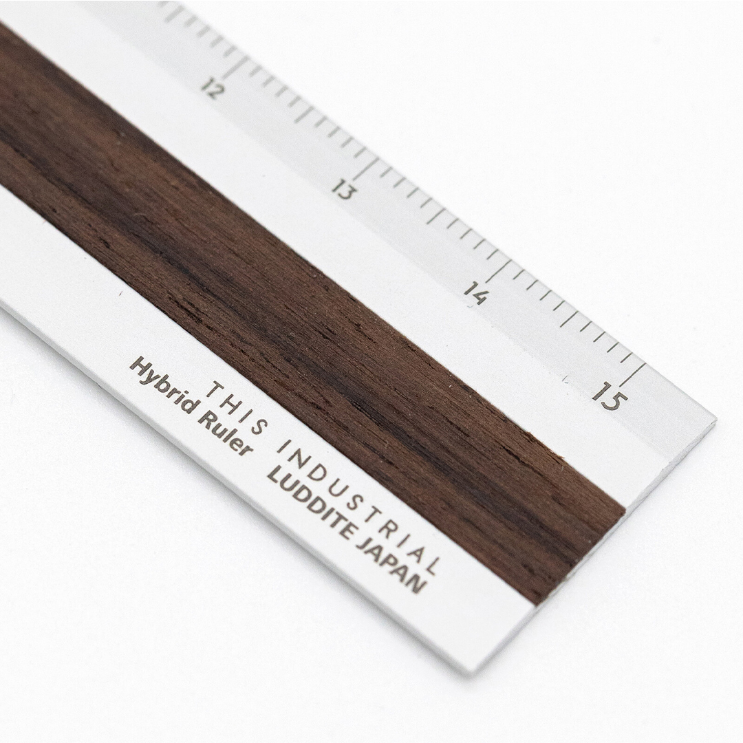 Ruler Aluminium/Wood 15 cm Silver/Indian Rose
