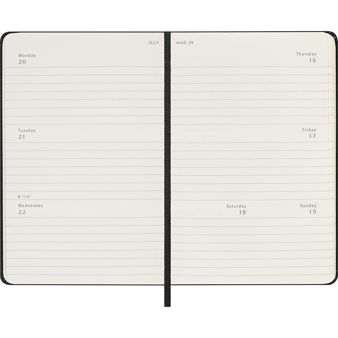 Calendar 18M Weekly Hard Cover Horisontell Pocket Black