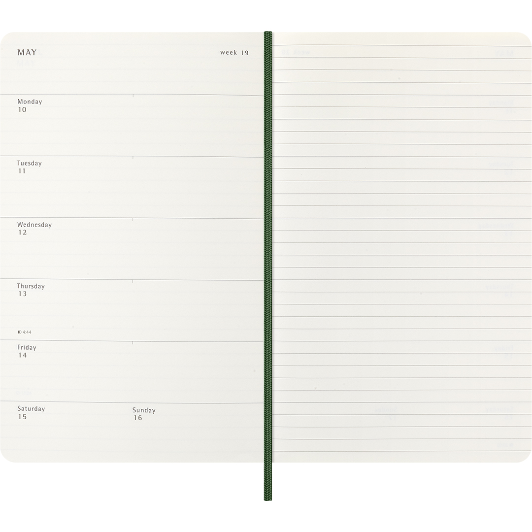 Calendar 18M WeekNote Soft Cover Large Myrtle Green
