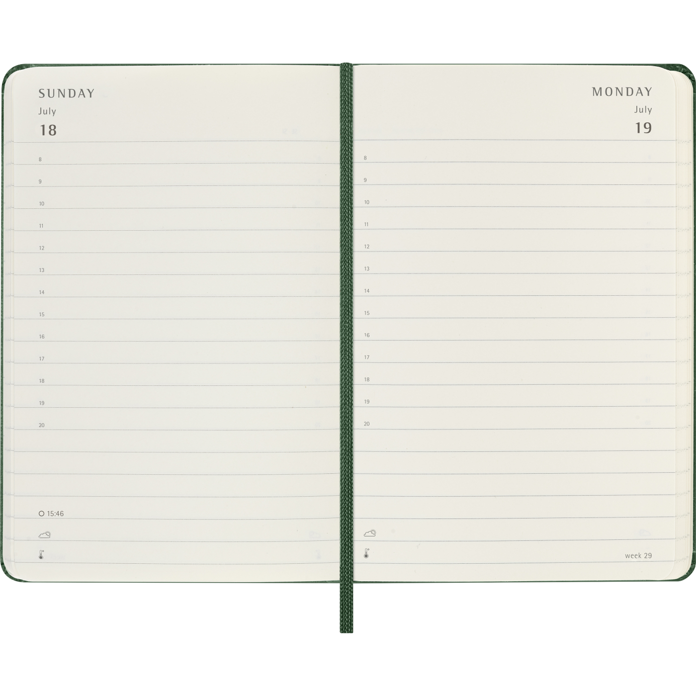 Calendar 12M Daily 2027 Hardcover Pocket Myrtle Green