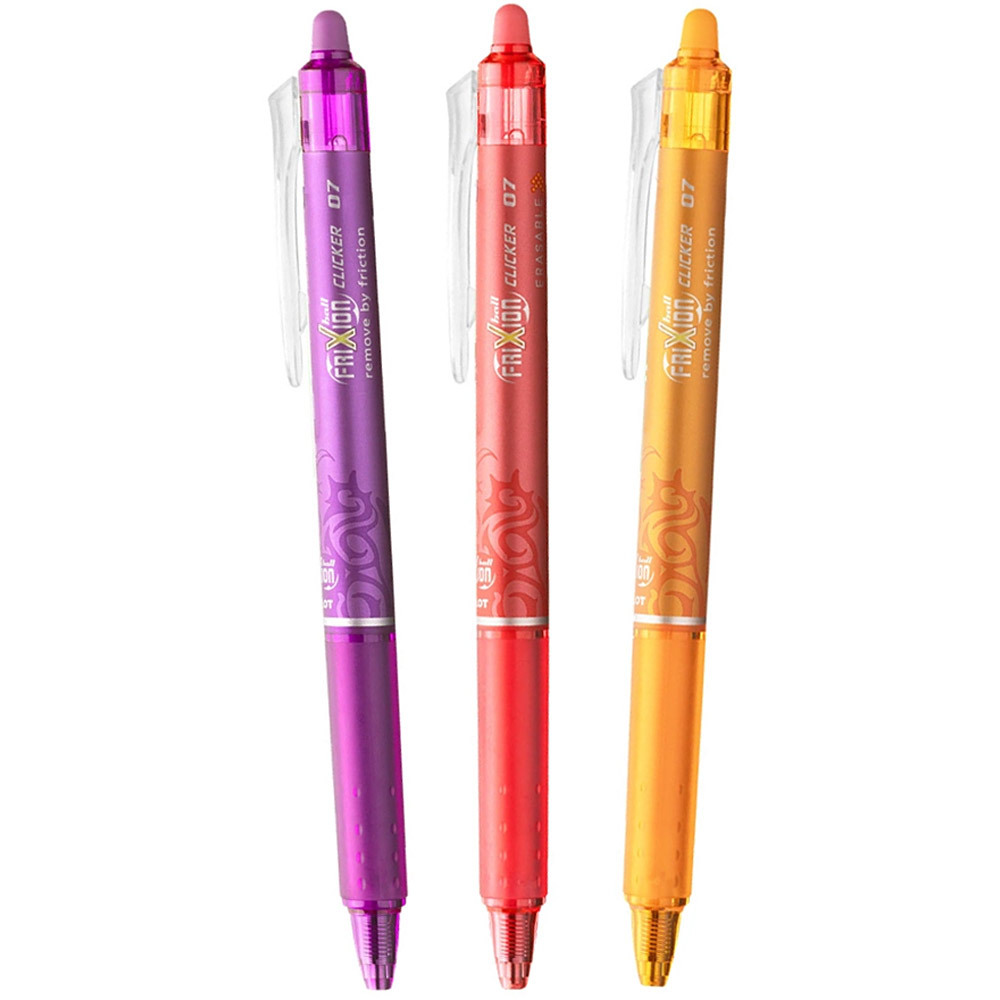 PILOT FriXion Clicker Erasable Rollerball Pen Set of 5 (Blue, Black, Pink,  Light Blue, Purple)