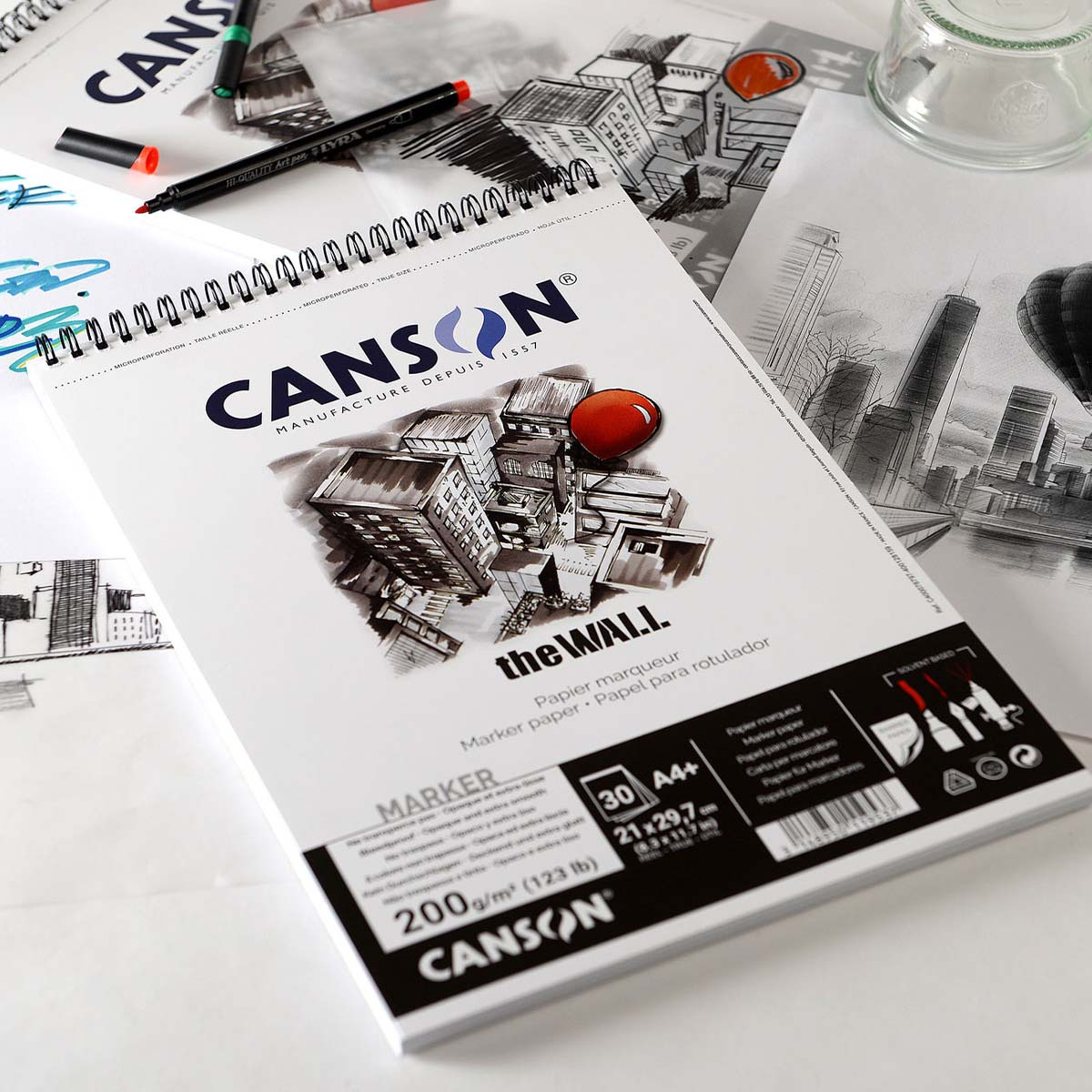 Album Spirale Canson JA 1557 Format A3 - 50 Feuilles Grain Fin 120g/m², Papier Dessin Sans Acide