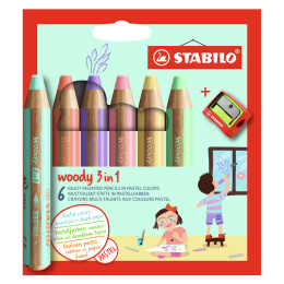 Woody 3-in-1 Colouring Pencils Pastel 6-set + sharpener in the group Kids / Kids' Pens / Coloring Pencils for Kids at Pen Store (127789)
