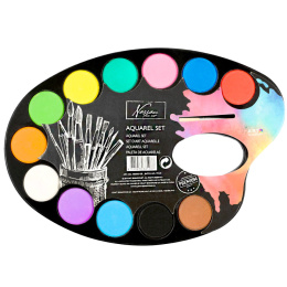 Paint palette Aquarel 12 colours + 1 brush in the group Art Supplies / Artist colours / Watercolor Paint / Watercolor pans at Pen Store (128535)