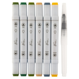 Aquarel marker Dual 6-set Forest + waterbrush in the group Pens / Artist Pens / Watercolor Pencils at Pen Store (129350)