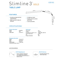 Slimline 3 LED Table Lamp Gold in the group Hobby & Creativity / Hobby Accessories / Artist Lamps at Pen Store (132489)