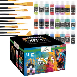 Acrylic set 24 colours (59 ml) + 12 brushes in the group Art Supplies / Artist colours / Acrylic Paint at Pen Store (134423)